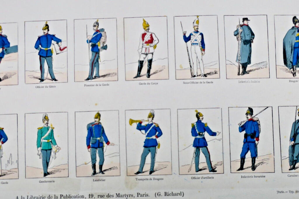 1870 tenue de campagne des armées prussienne, badoise & bavaroise 59 x 40 cm