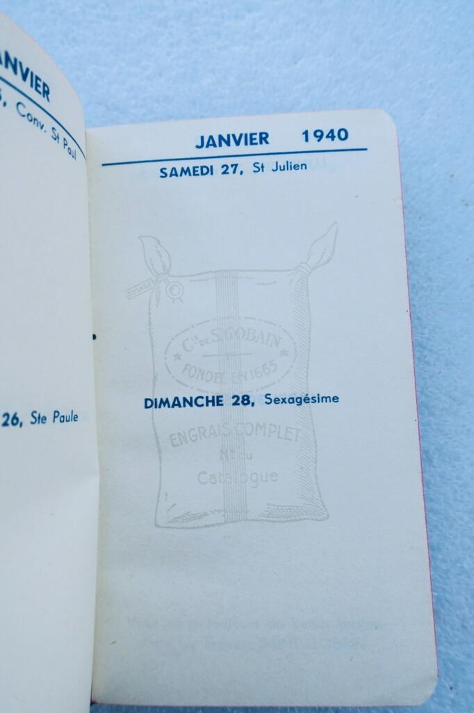 1940 calpin calendrier Engrais chimiques manufacture Saint-Gobain 74 x 125 mm.