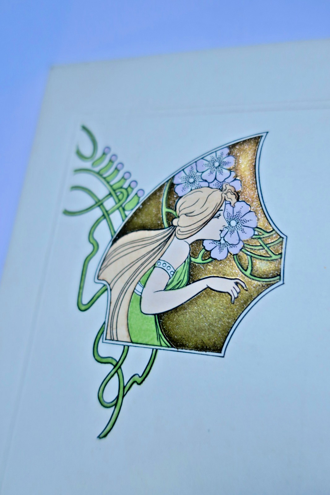 Art Nouveau young woman motif in gold and embossed design – Image 6