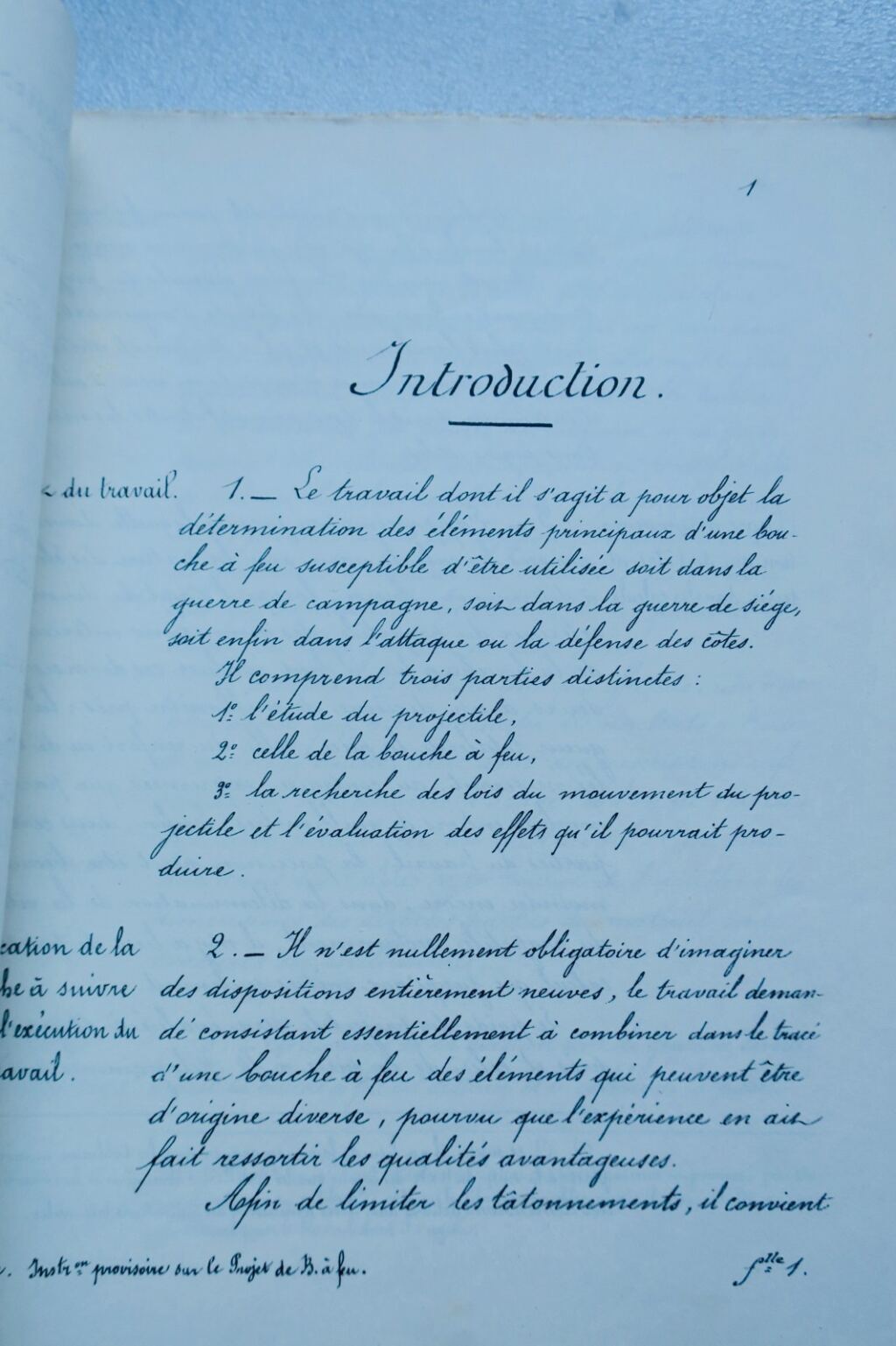 Artillerie Instruction provisoire sur le Projet de Bouche à feu 1880