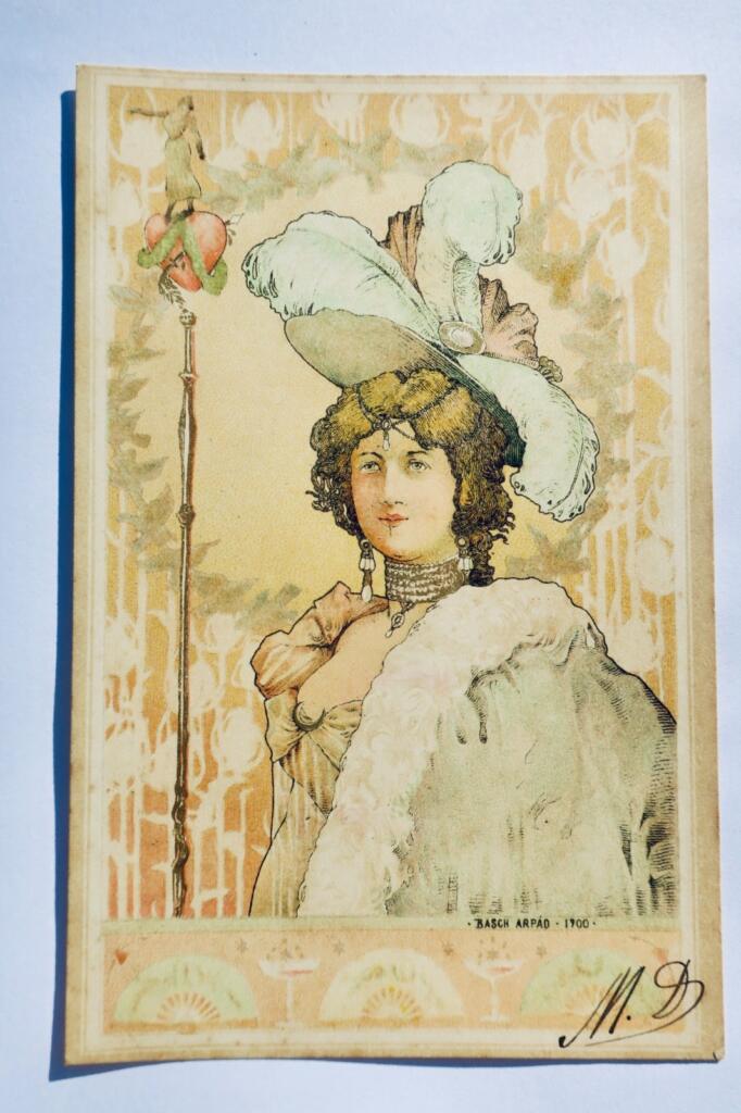 Jugendstil-Illustration einer jungen Frau von BASCH ÁRPÁD