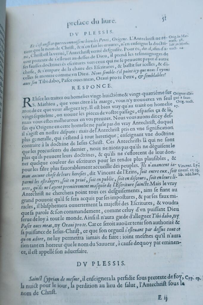 Response au livre intitulé le mystere d’iniquité du Sieur du Plessis 1614