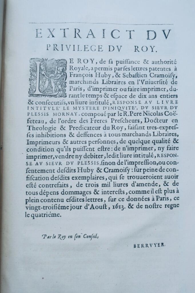 Response au livre intitulé le mystere d’iniquité du Sieur du Plessis 1614
