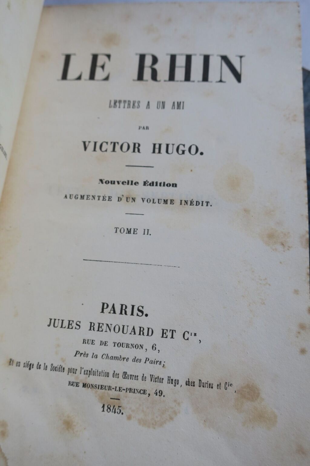 HUGO Victor Le Rhin – Lettres à un ami 1845