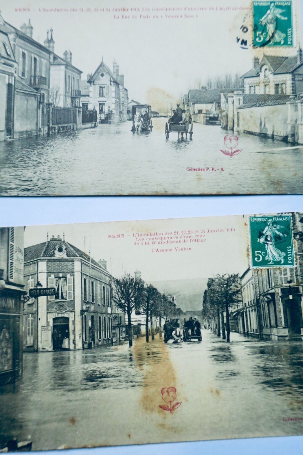 Sens Yonne Januarhochwasser 1910 - Sechs Postkarten