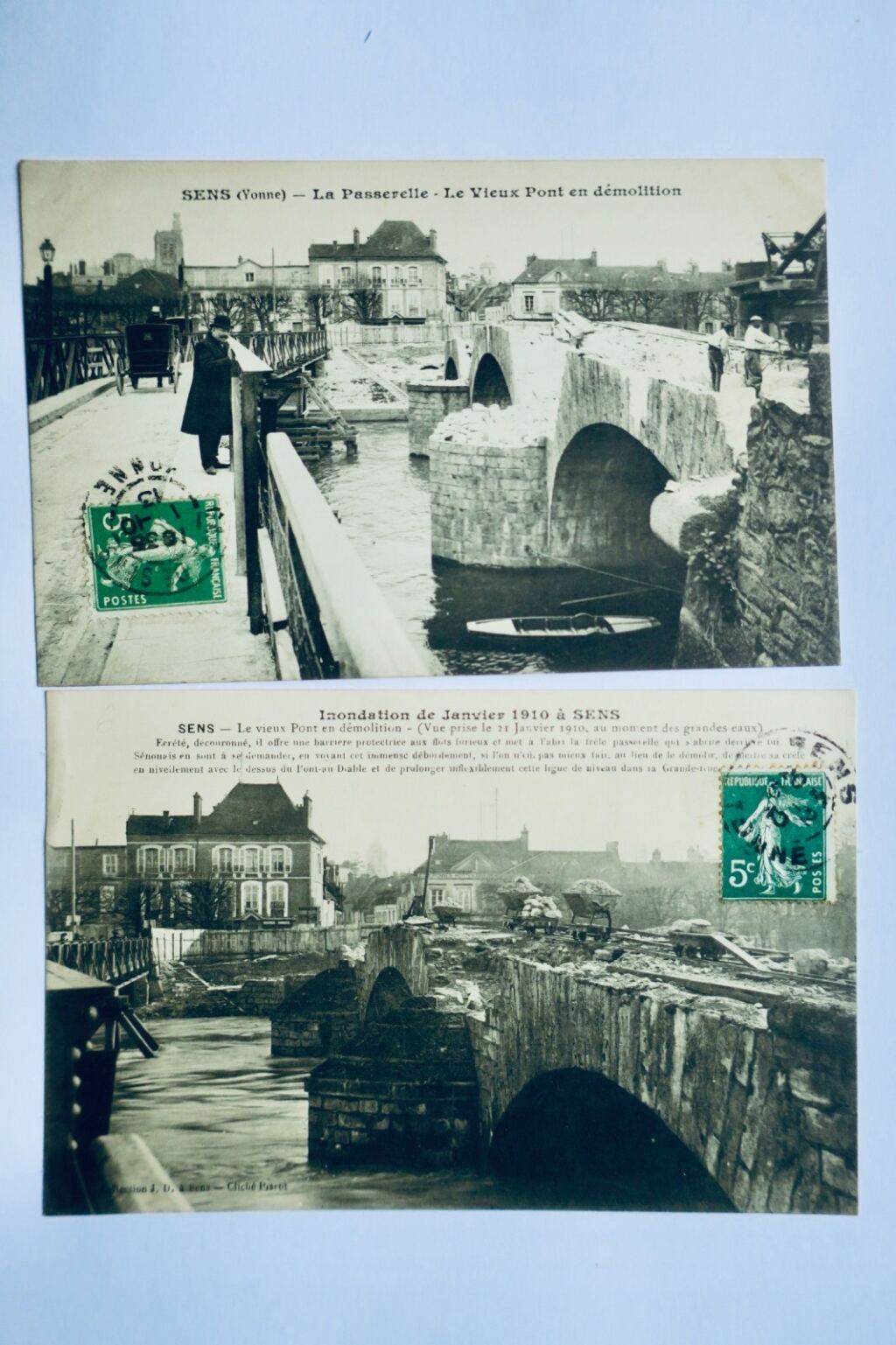 Sens Yonne Januarhochwasser 1910 - Sechs Postkarten