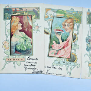 art nouveau jeune femme illustré par F. G. matin, midi, soir, nuit 1902