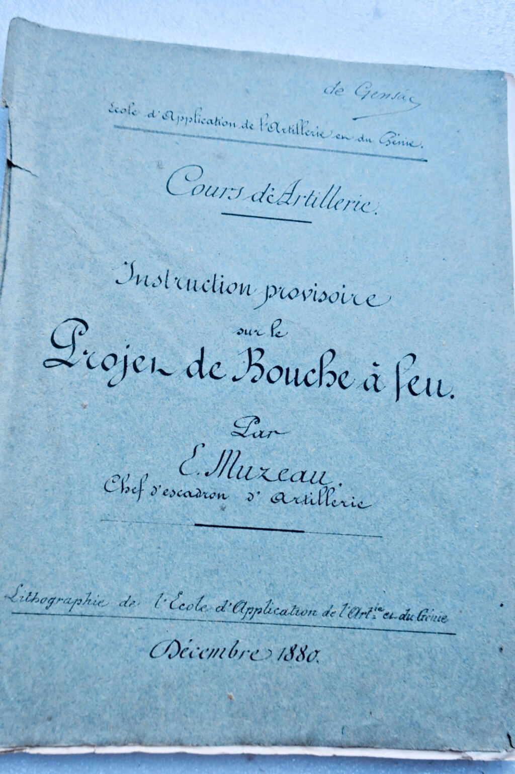 Artillerie Instruction provisoire sur le Projet de Bouche à feu 1880