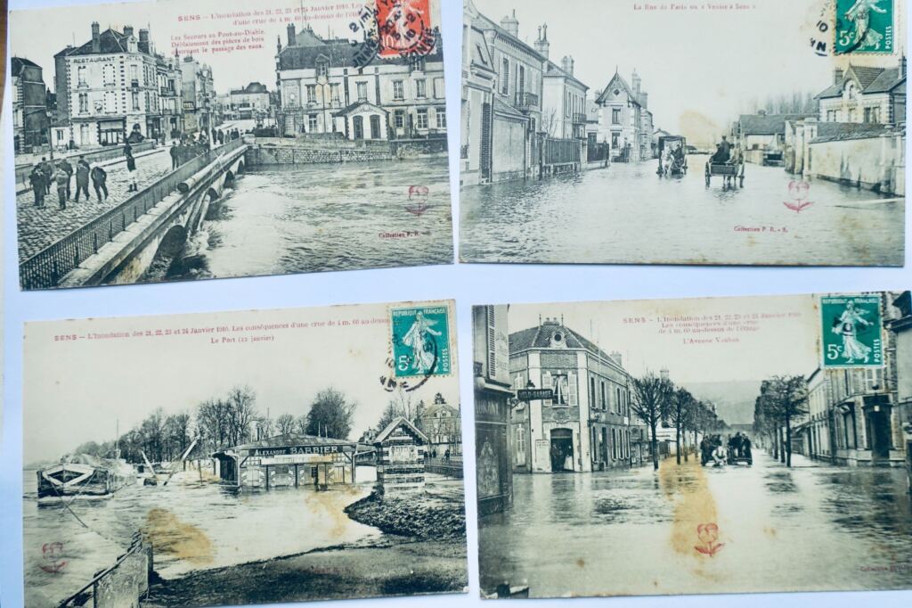 Sens Yonne Januarhochwasser 1910 - Sechs Postkarten