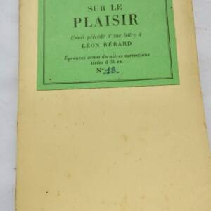 Grasset "Sur le Plaisir" Essai de Bernard GRASSET EO 1954 Envoi