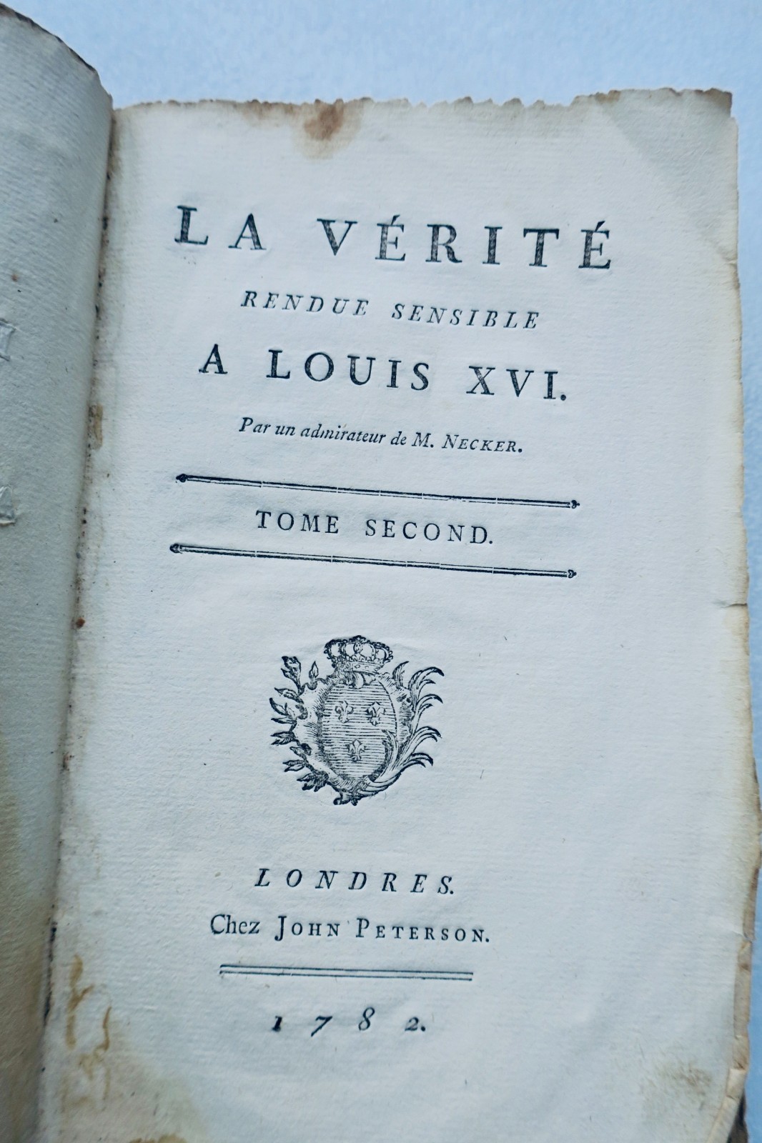 Necker La Verità Resa Sensibile A Luigi XVI 1782