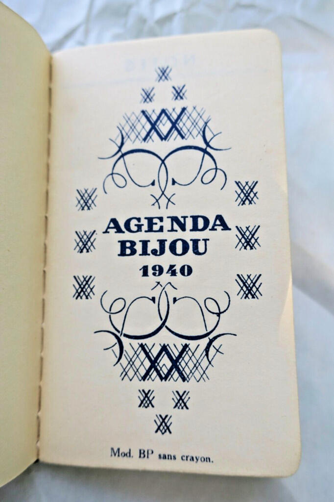 Mini calendrier agenda bijou 1940