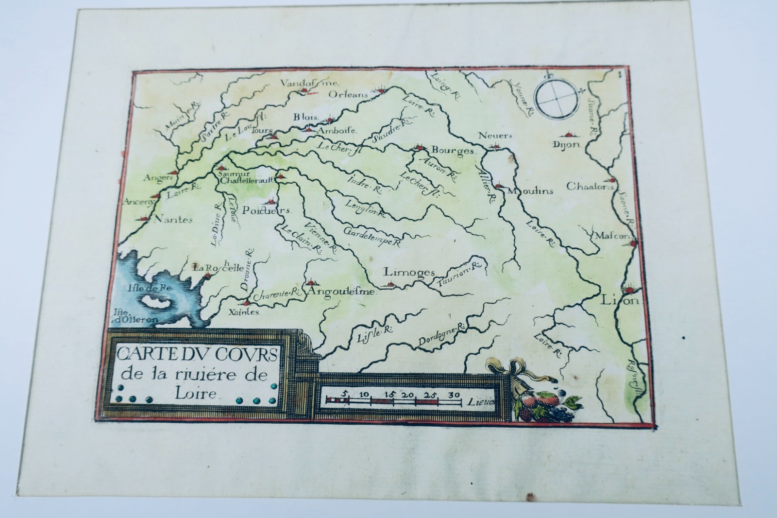 Original 17th Century Loire Map, Enhanced In Color