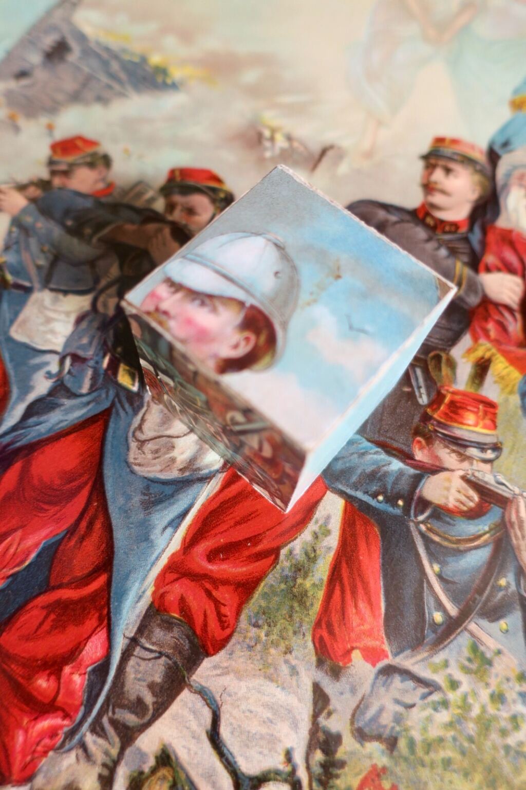 19th-century military cube puzzle set with chromolithographs
