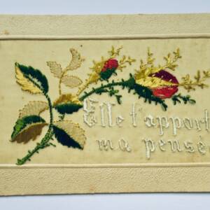 Rose ELLE T'APPORTE MA PENSEE broderie & gaufré, chasseur d'Afrique 1915