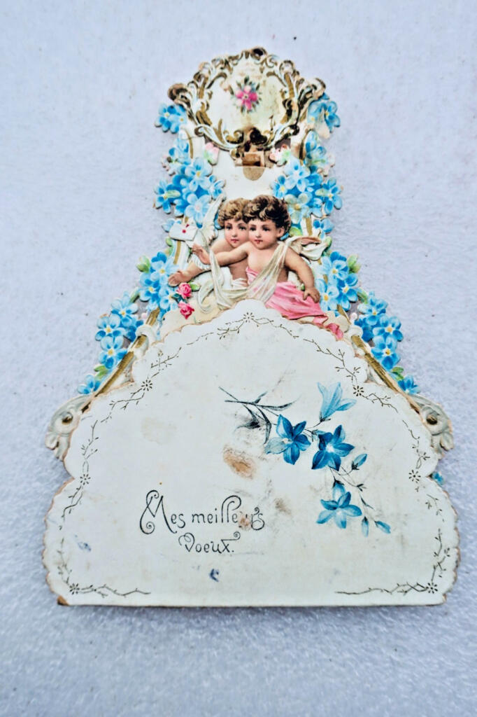 Belle époque carte MEILLEURS VOEUX dépliante 15 x 11 cm.