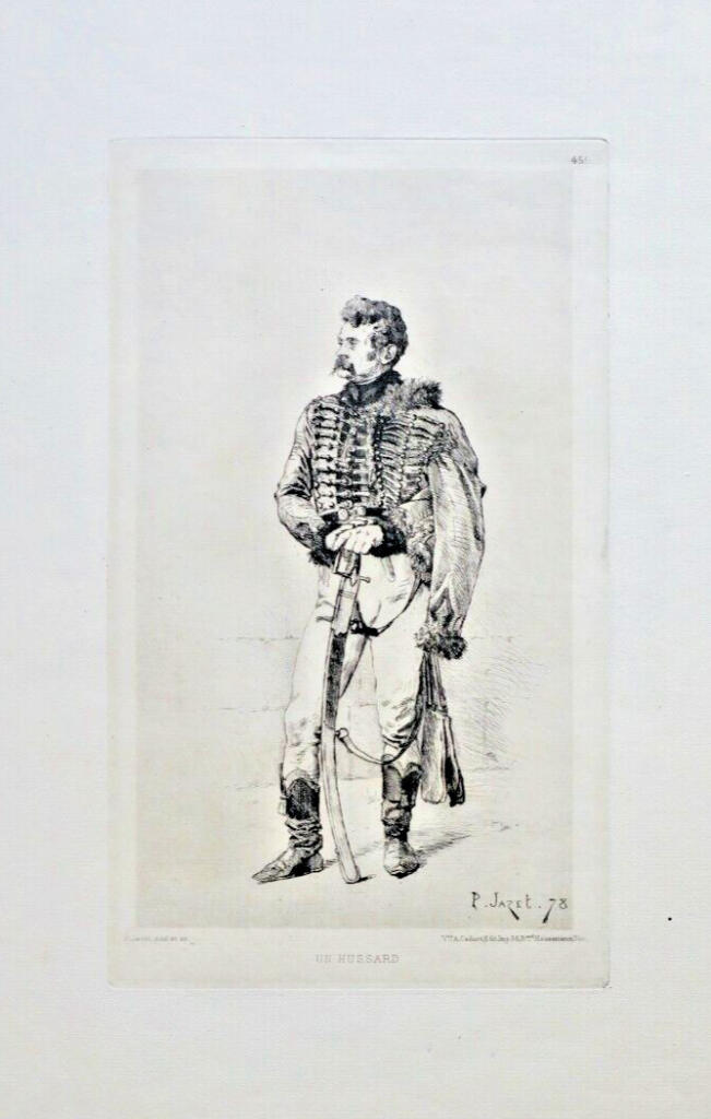Radierung eines Husaren von P. Jazet