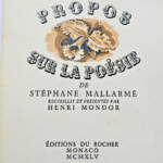 Mallarmé Propos sur la poésie 1945 - La Librairie Antique