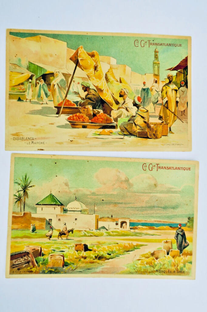 Transatlantic Company postcards illustrated by Lessieux