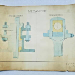 Mécanique, presse étoupe, tête de bielle 1936, 53 x 36 cm