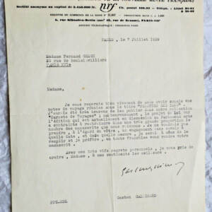 Gaston GALLIMARD lettre tapuscrite signée