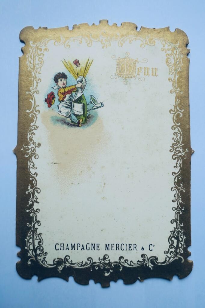 Vier leere Menükarten von Champagne Mercier, Epernay