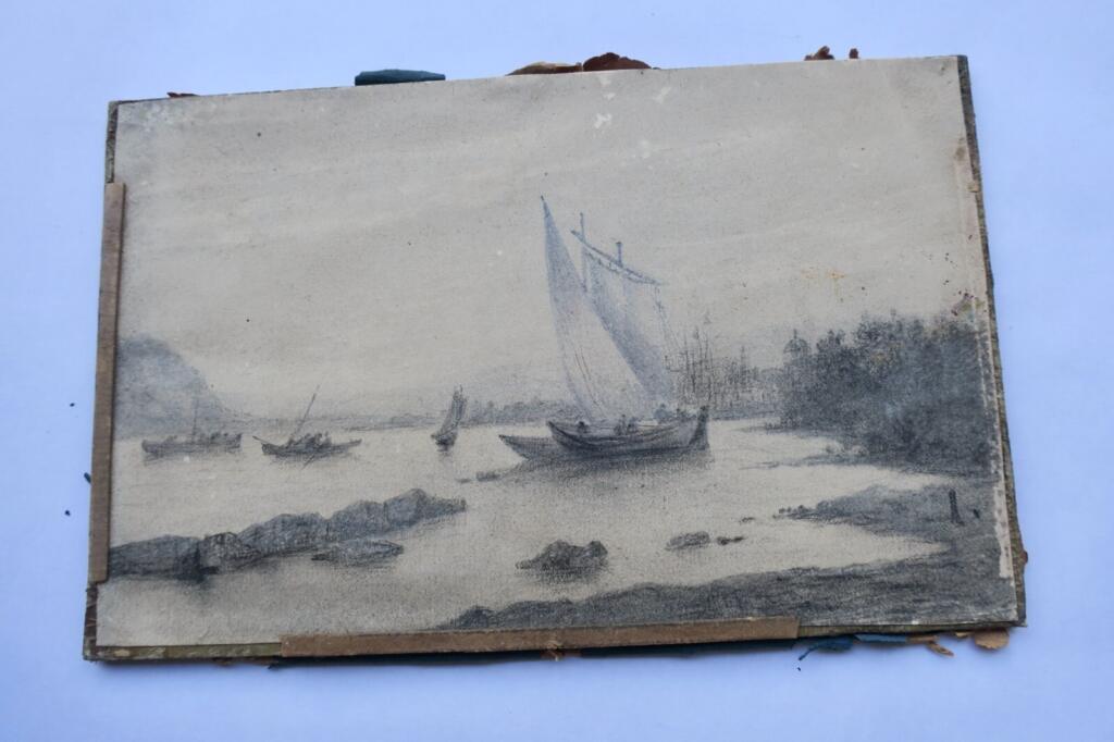 Naval scene: pencil drawing