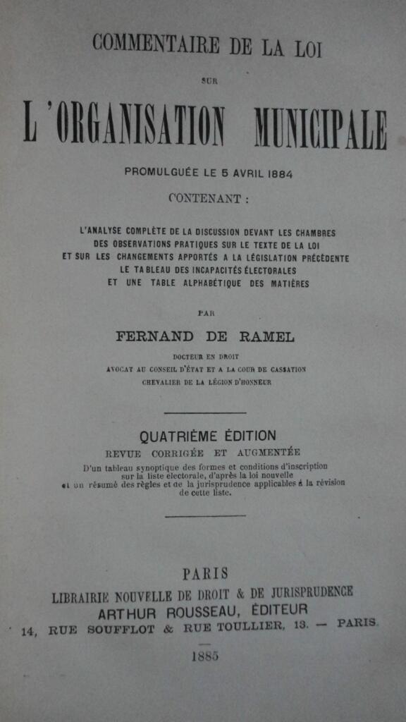 Municipal Law Organization Commentary 1885
