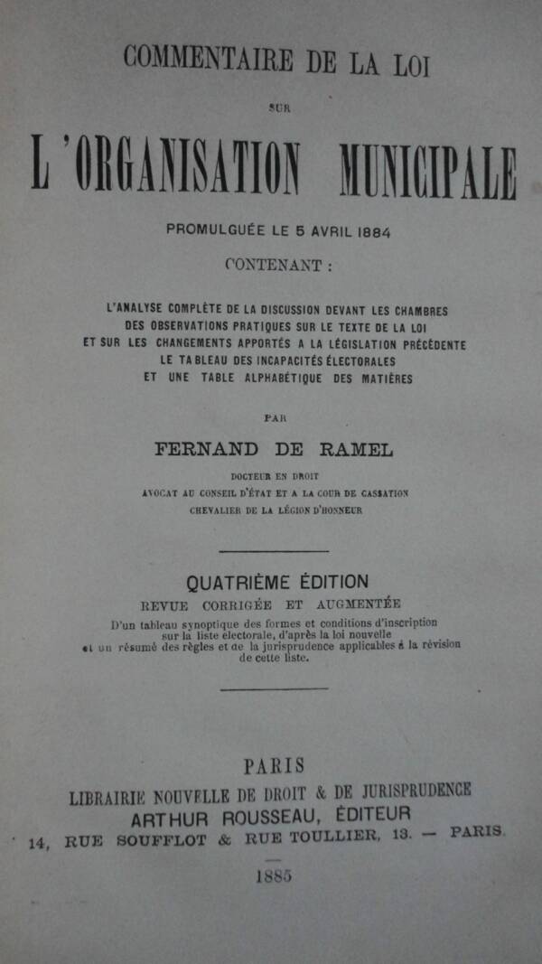 Municipal Law Organization Commentary 1885