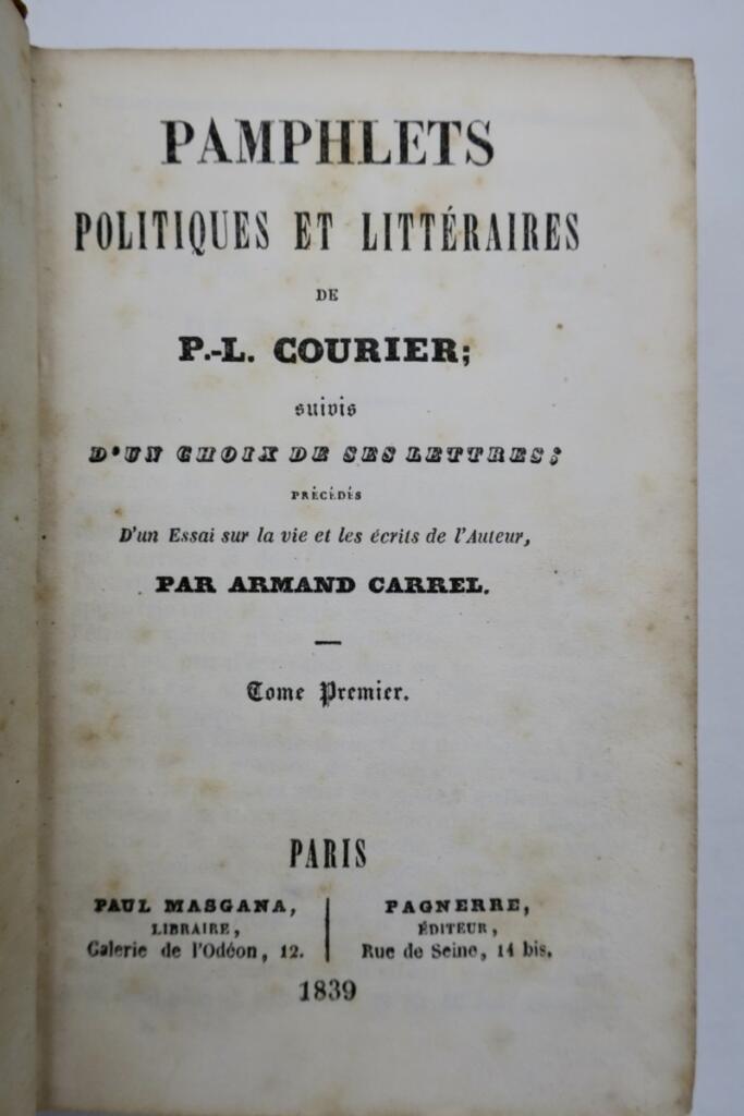 Pamphlets politiques et littéraires de P.-L. Courier