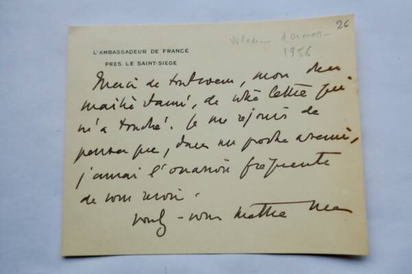 Autographes Manuskriptkarte von Vladimir d'Ormesson