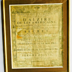 révolution Alzire ou les américains….affiche théâtre 1798 IV prairial AN VI