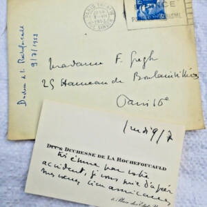 Carte manuscrite autographe duchesse de La Rochefoucauld