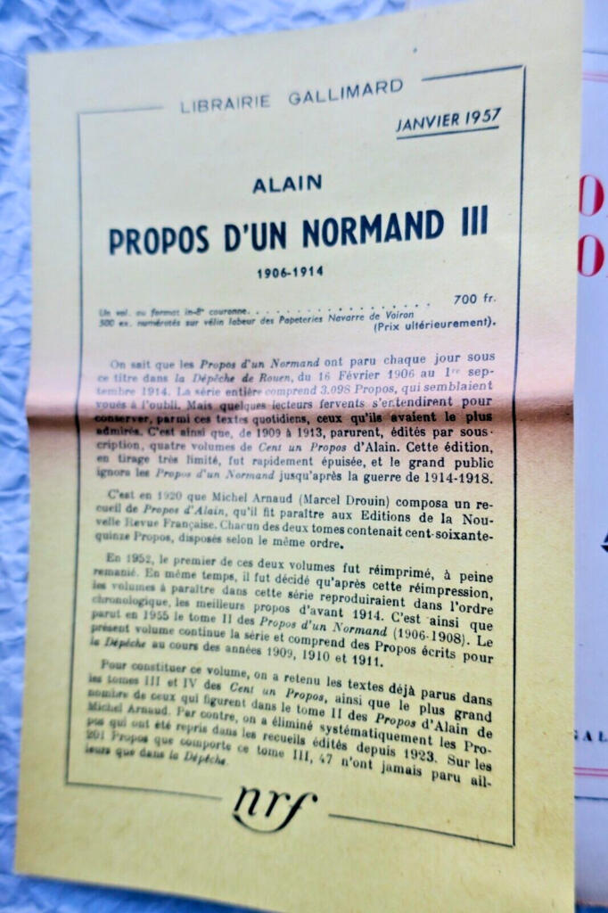 ALAIN Propos d&rsquo;un normand 1906-1914 SP