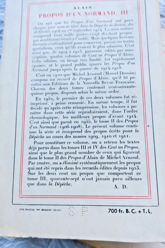 ALAIN Propos d&rsquo;un normand 1906-1914 SP