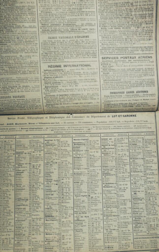 Almanach des postes et des télégraphes 1925 lot et Garonne x 4