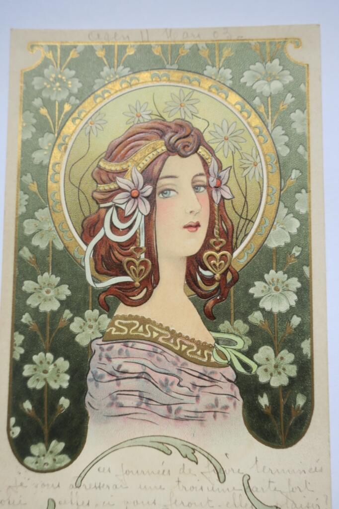 Alphonse MUCHA ? carte postale gaufrée art nouveau MODERN STYLE embossed