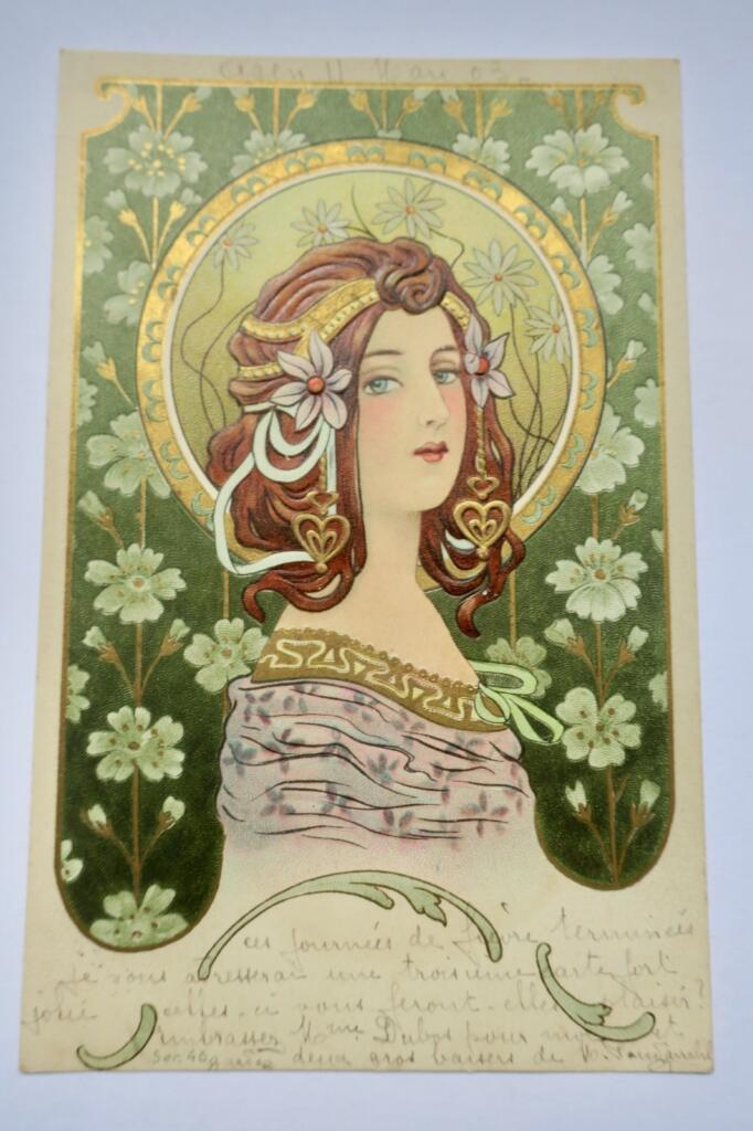 Alphonse MUCHA ? carte postale gaufrée art nouveau MODERN STYLE embossed