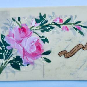 Anniversaire carte postale translucide 1909 Boulanger rose peintes à la main