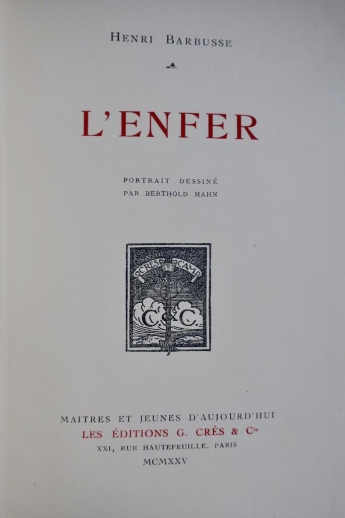 BARBUSSE L’ENFER/ vélin nté