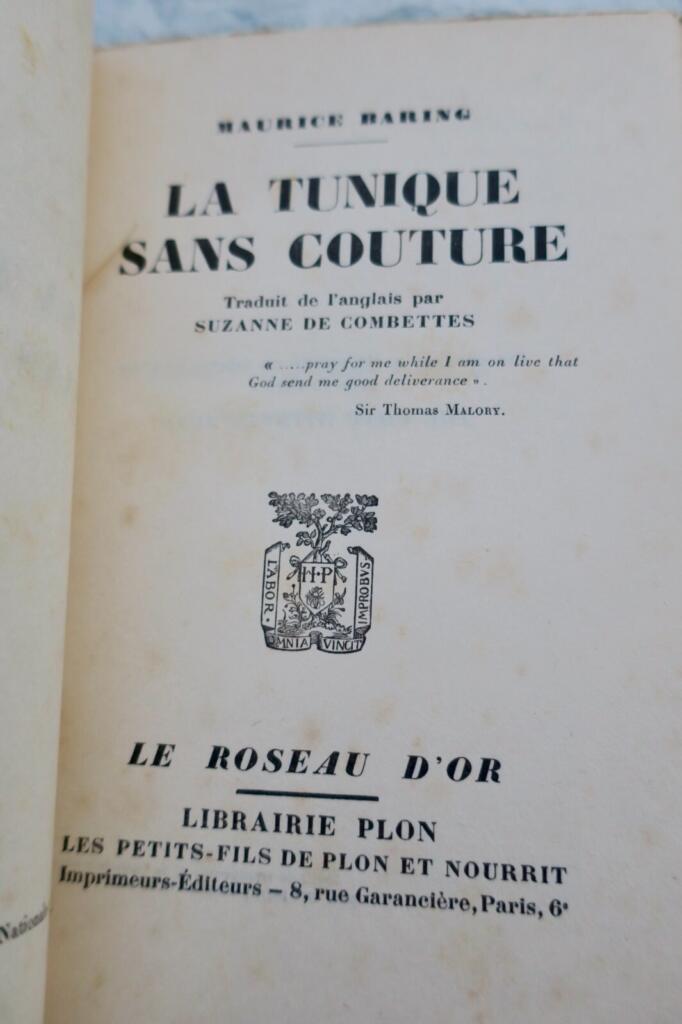 BARING (Maurice). La Tunique sans couture + dédicace