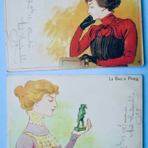 Belle époque 2 cartes-postales LE CHIC A PARIS illustré par Meunier