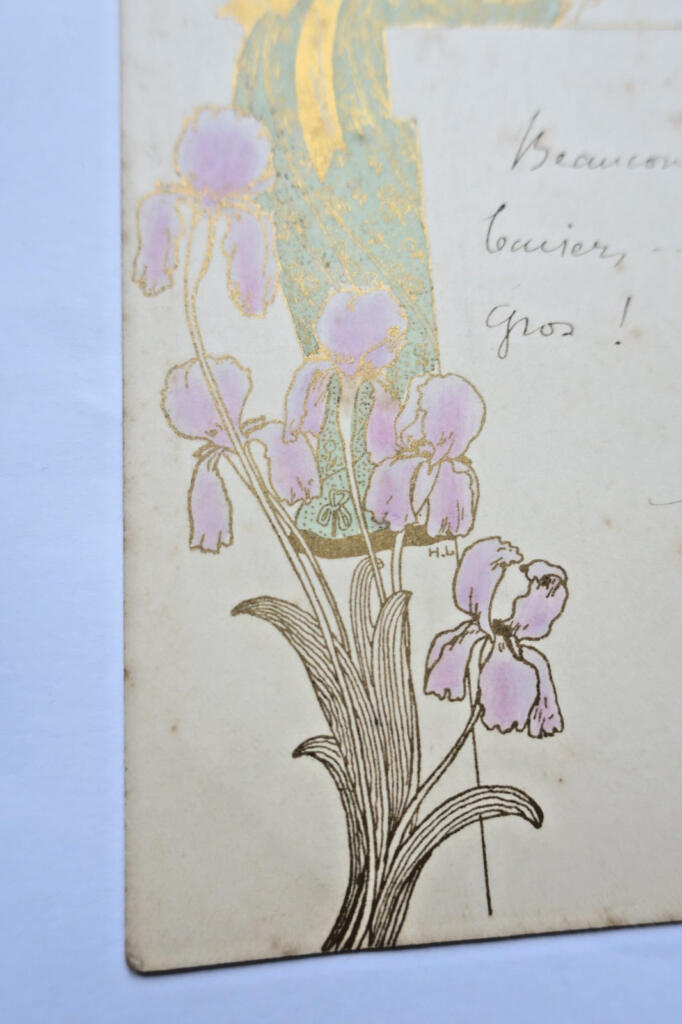 Belle époque belle carte dorée & signée H L