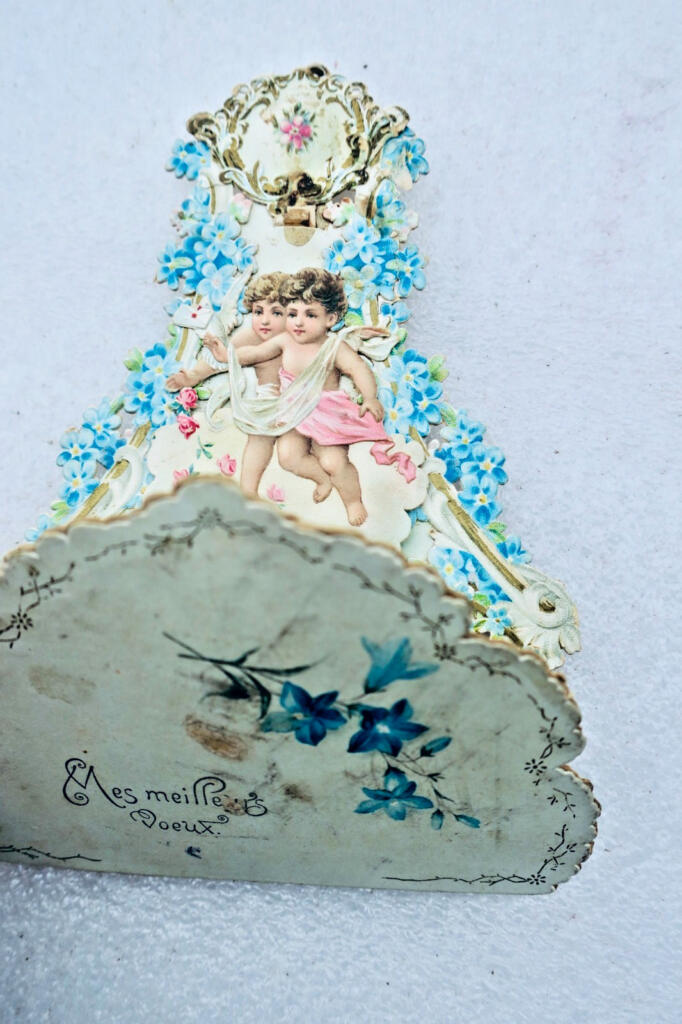 Belle époque carte MEILLEURS VOEUX dépliante 15 x 11 cm.