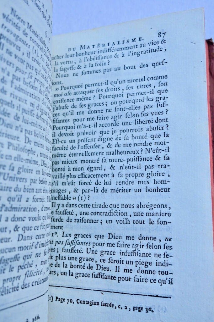 BERGIER Examen du matérialisme ou réfutation du système de la nature. 1771