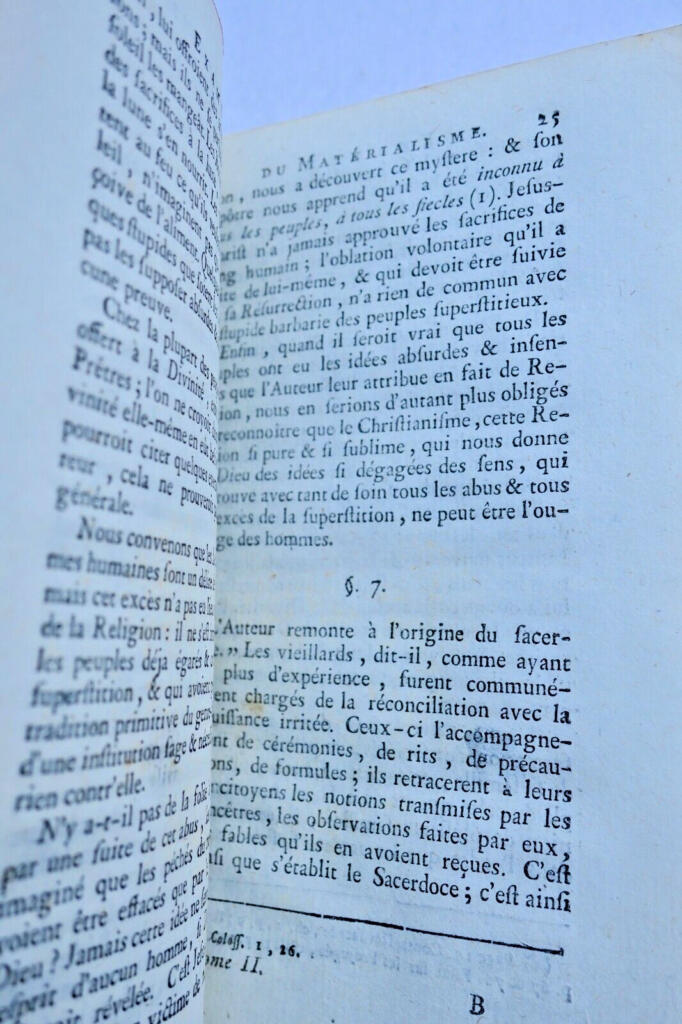 BERGIER Examen du matérialisme ou réfutation du système de la nature. 1771