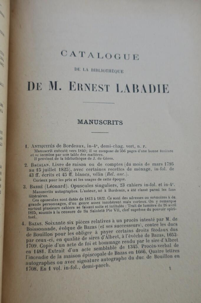 Seltenes Bibliothekskatalog von 1918 zu Bordeaux mit Gascony- und Baskenland-Erbe