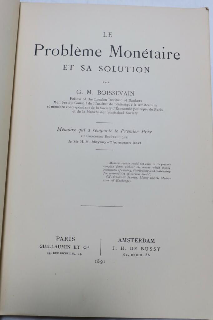 ボワスヴァン、ヒデオン・マリア 『通貨問題とその解決』 1891年
