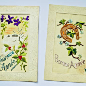 Bonne année 2 cpa broderies