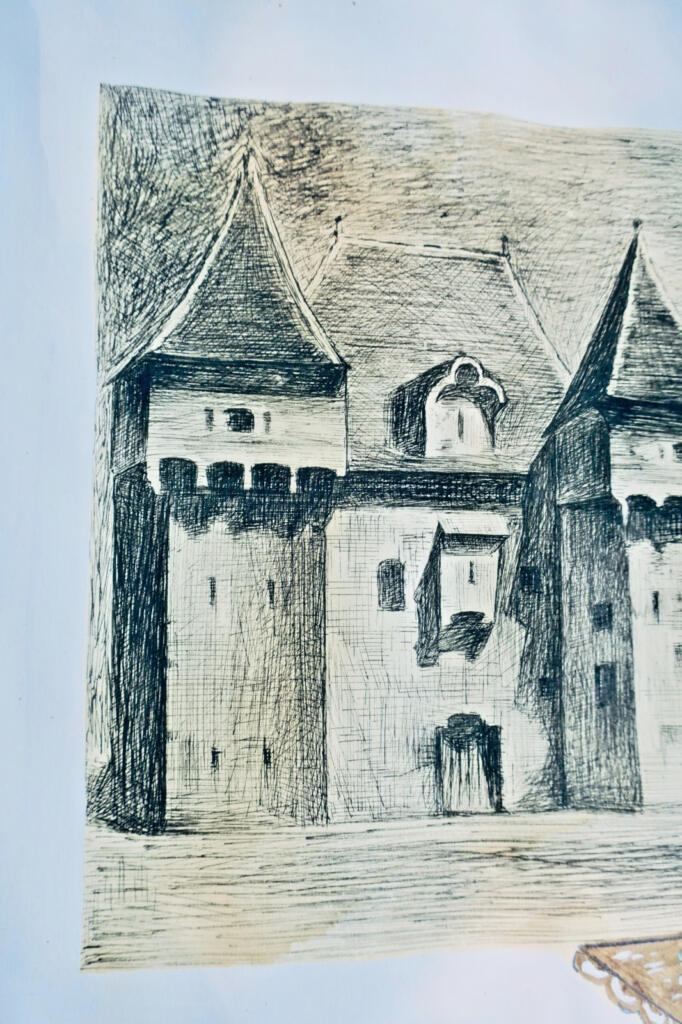 Cahors Hanging Tower - 1946 Etching